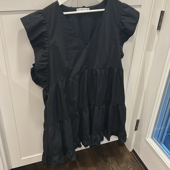 Abercrombie & Fitch Flutter Sleeve Tiered Mini Dress Black XXLT Plus Pockets - Picture 15 of 16
